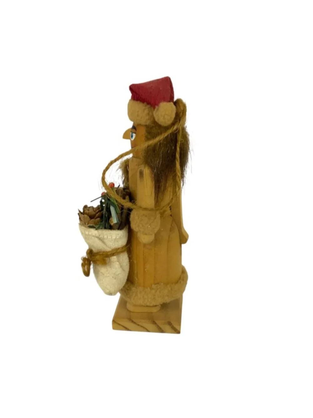 Handcrafted Wooden Santa Nutcracker Christmas Ornament Lantern Sack Of Pinecones